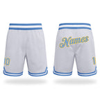 Custom White Light Blue-Gold Authentic Throwback Basketball Shorts