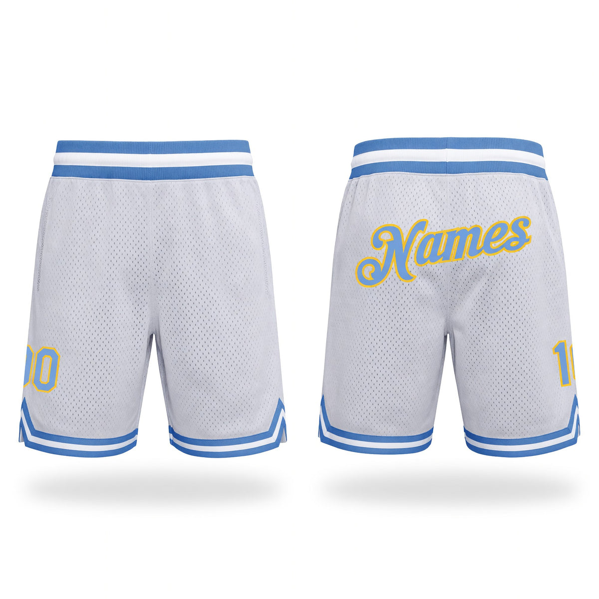 Custom White Light Blue-Gold Authentic Throwback Basketball Shorts