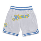 Custom White Light Blue-Gold Authentic Throwback Basketball Shorts photo 1