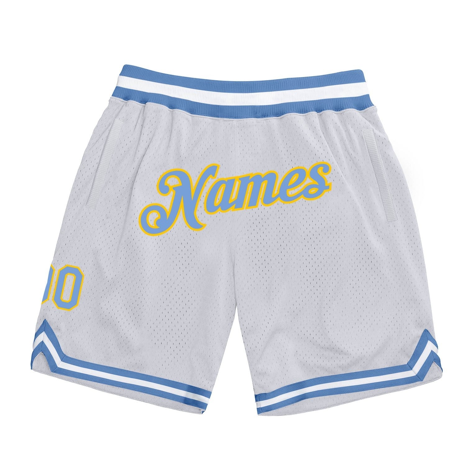 Custom White Light Blue-Gold Authentic Throwback Basketball Shorts photo 1
