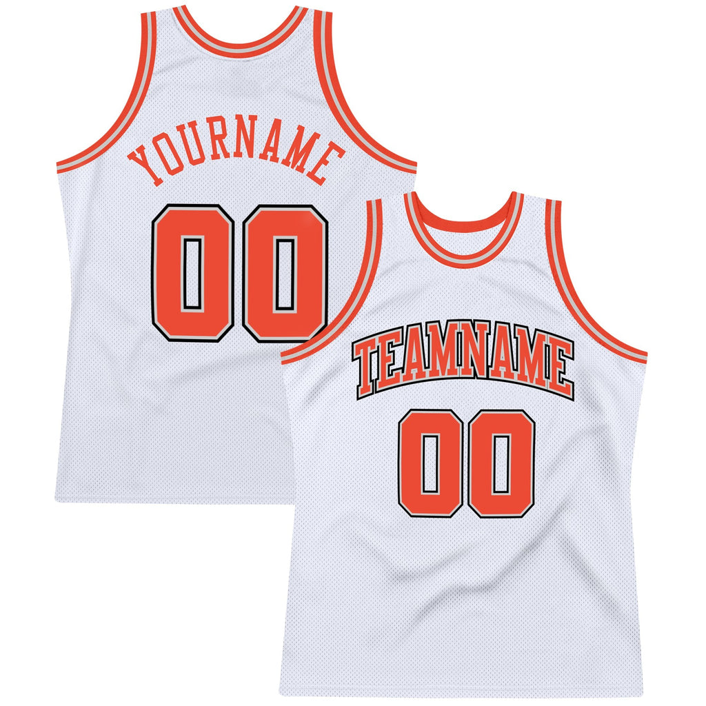 Custom White Orange-Gray Authentic Throwback Basketball Jersey photo 1