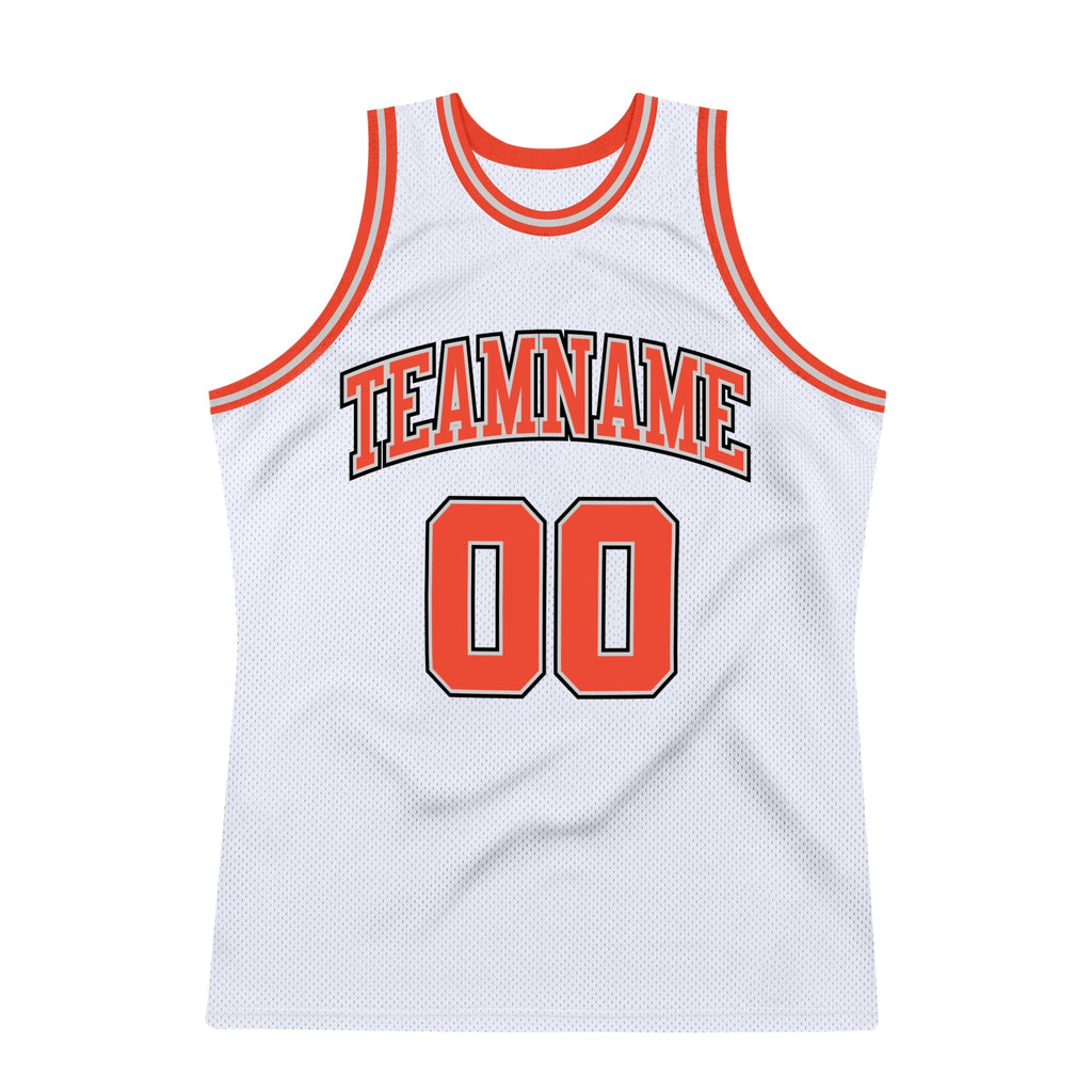 Custom White Orange-Gray Authentic Throwback Basketball Jersey photo 4