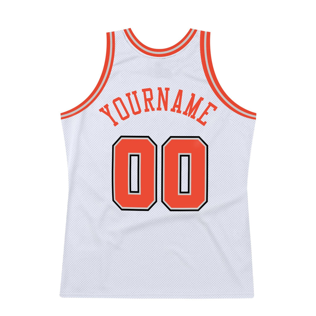 Custom White Orange-Gray Authentic Throwback Basketball Jersey photo 5