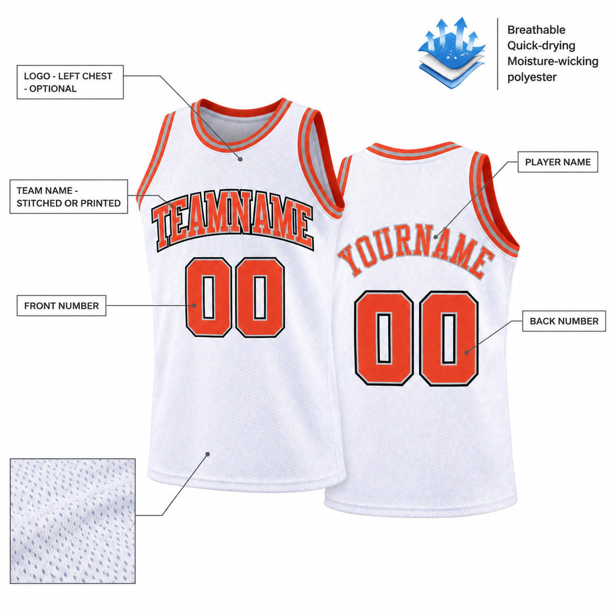 Custom White Authentic Throwback Basketball Jersey with Orange and Gray Lettering customization guide