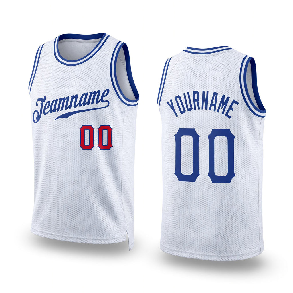 Custom White Royal-Red Authentic Throwback Basketball Jersey