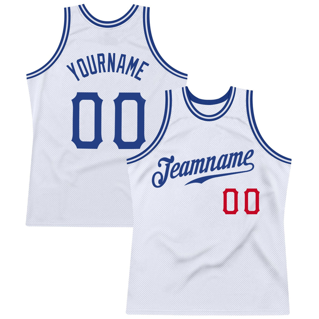 Custom White Royal-Red Authentic Throwback Basketball Jersey photo 1