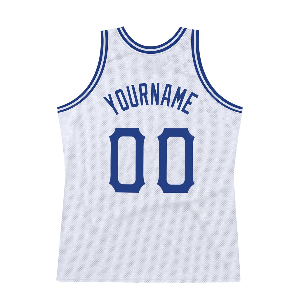 Custom White Royal-Red Authentic Throwback Basketball Jersey photo 5