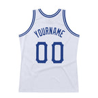 Custom White Royal-Red Authentic Throwback Basketball Jersey photo 5