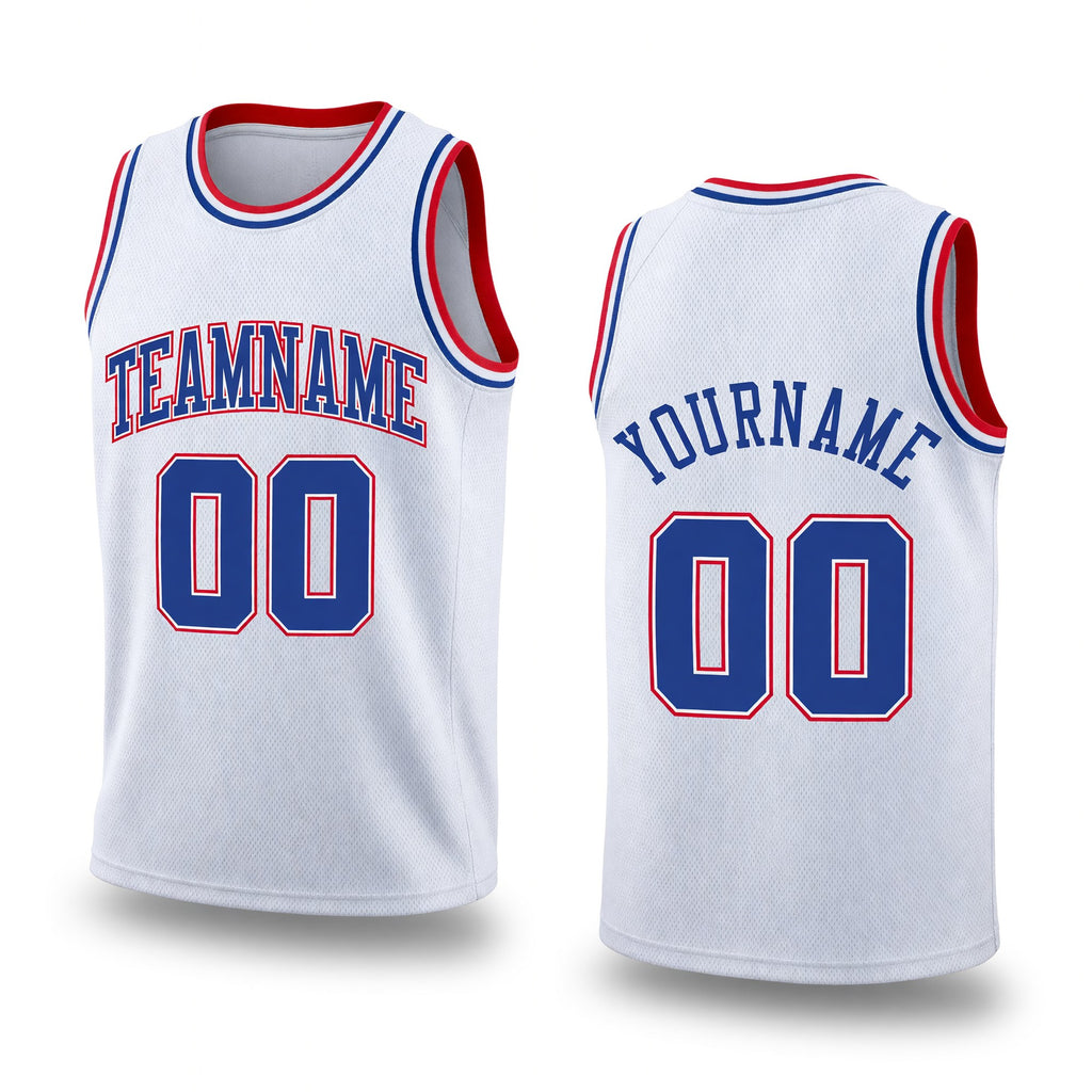 Custom White Royal-Red Authentic Throwback Basketball Jersey