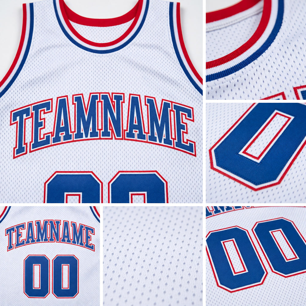Custom White Royal-Red Authentic Throwback Basketball Jersey detail