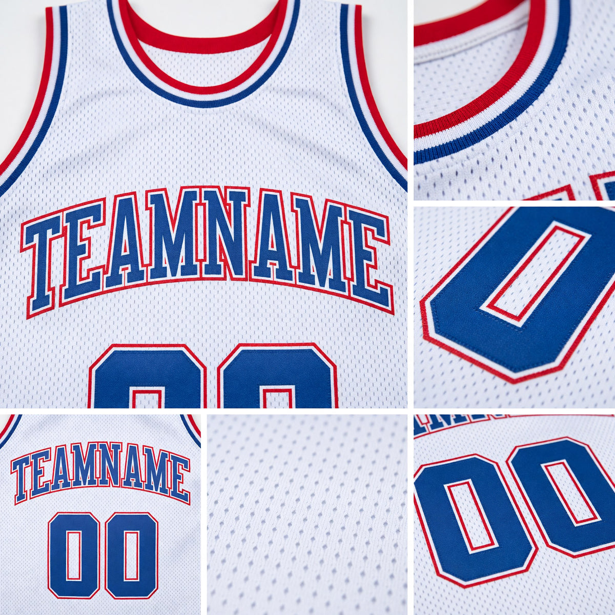 Custom White Royal-Red Authentic Throwback Basketball Jersey detail