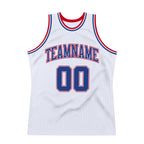 Custom White Royal-Red Authentic Throwback Basketball Jersey photo 4