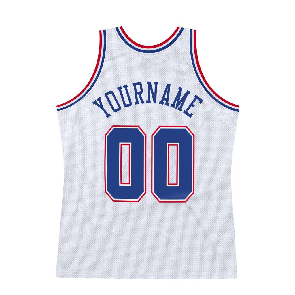 Custom White Royal-Red Authentic Throwback Basketball Jersey photo 5