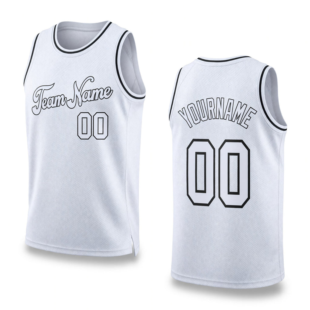 Custom White White-Black Authentic Throwback Basketball Jersey
