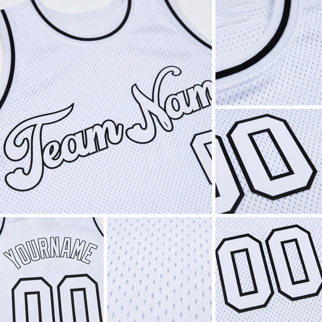 Custom White White-Black Authentic Throwback Basketball Jersey detail