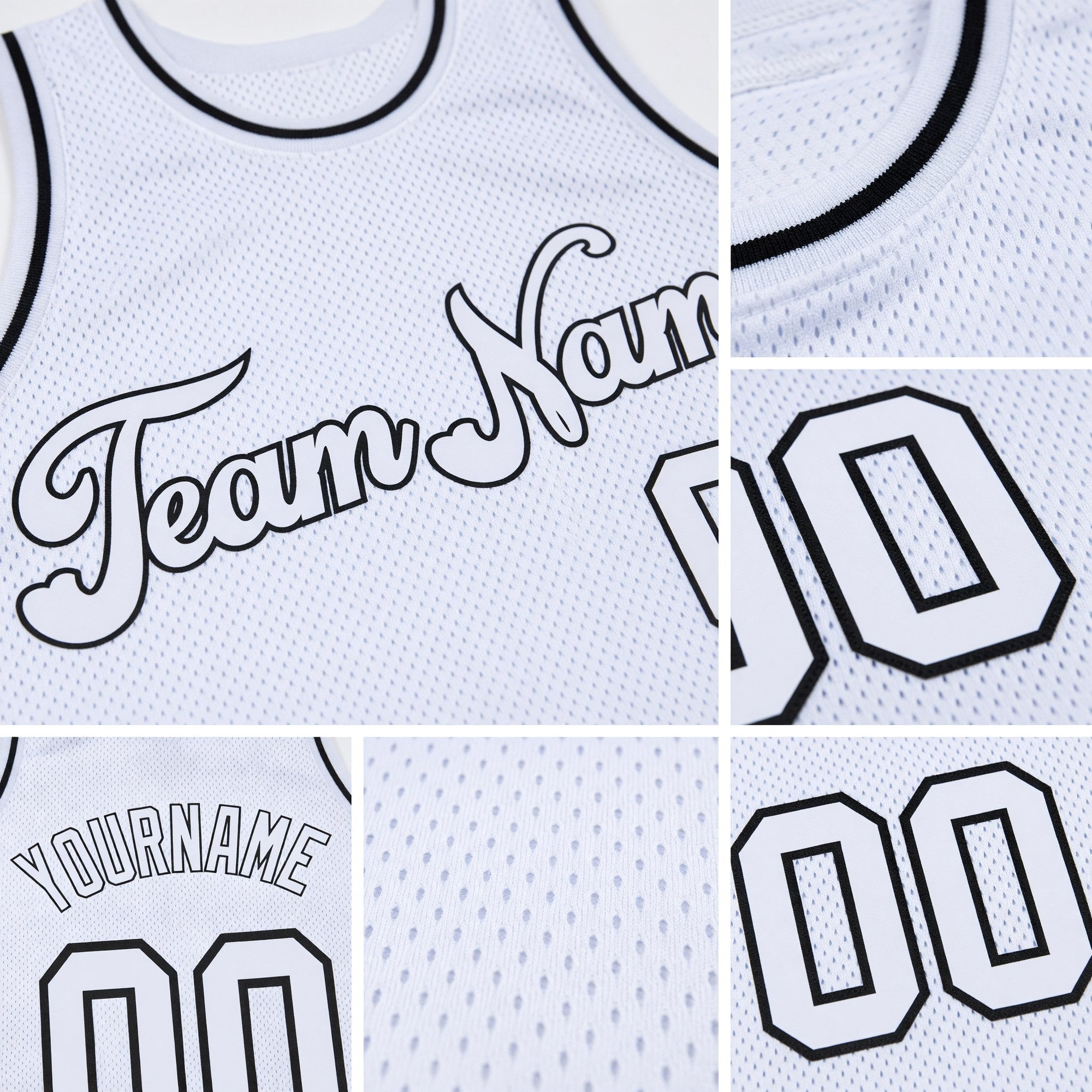 Custom White White-Black Authentic Throwback Basketball Jersey detail