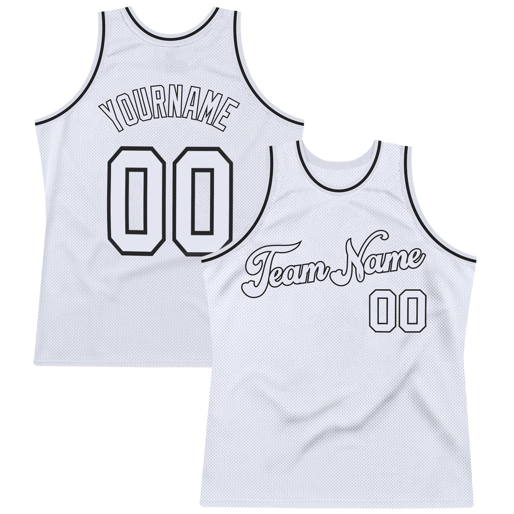 Custom White White-Black Authentic Throwback Basketball Jersey photo 1
