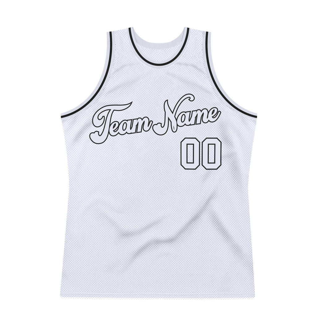 Custom White White-Black Authentic Throwback Basketball Jersey photo 4