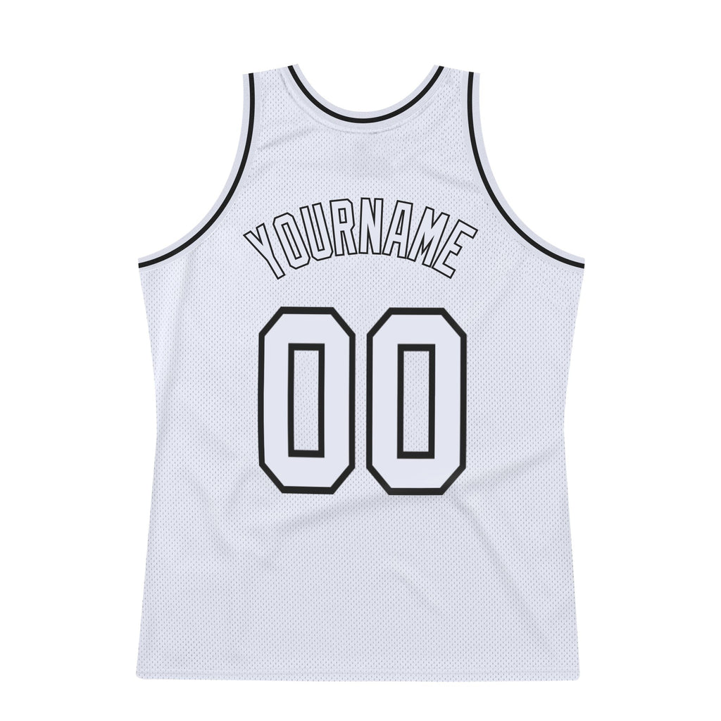 Custom White White-Black Authentic Throwback Basketball Jersey photo 5