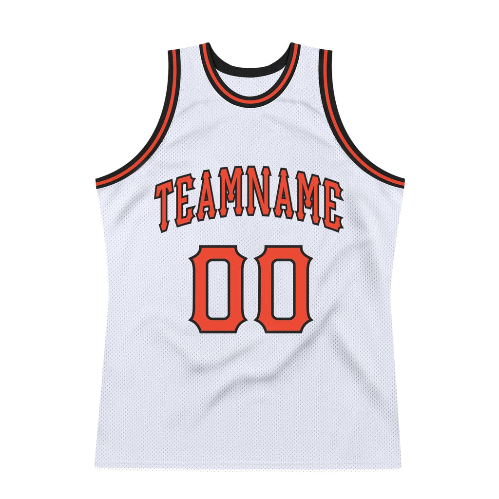 Custom White Orange-Black Authentic Throwback Basketball Jersey photo 4
