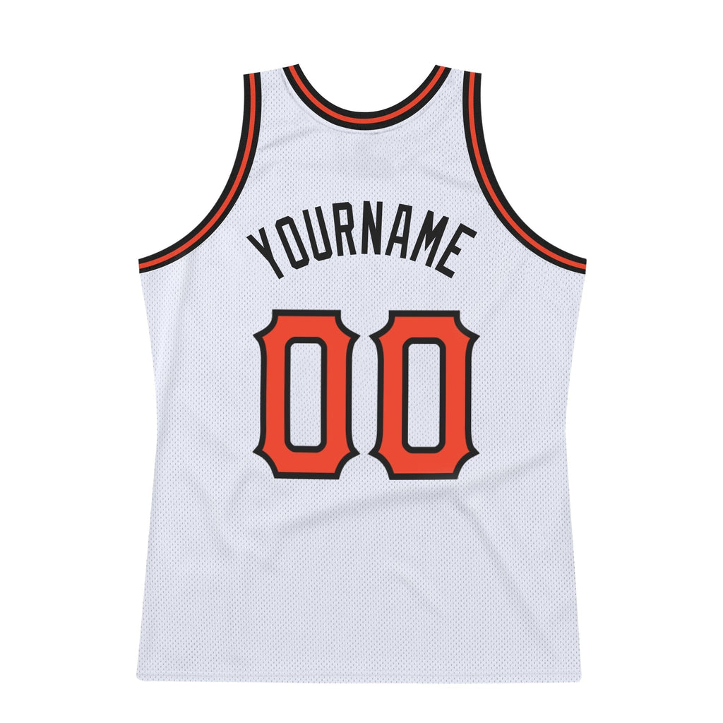 Custom White Orange-Black Authentic Throwback Basketball Jersey photo 5