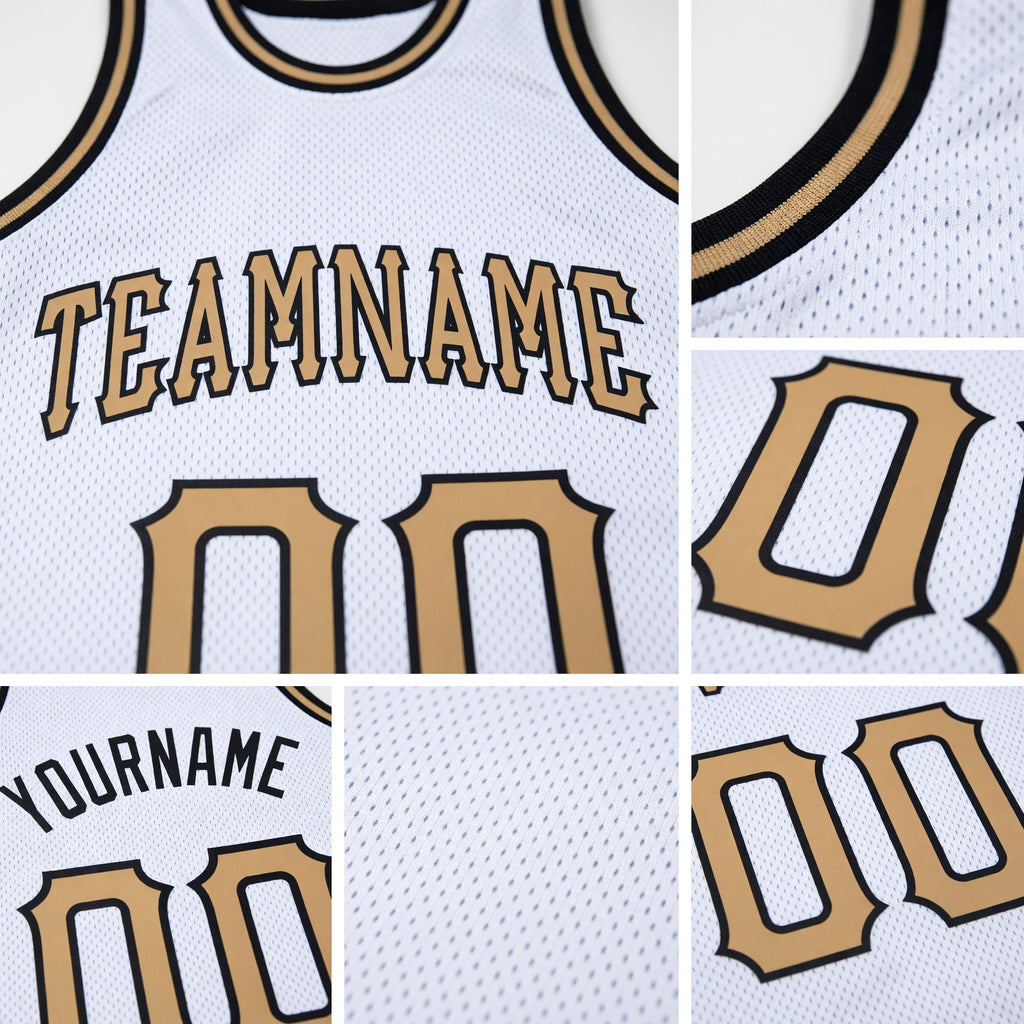 Custom White Old Gold-Black Authentic Throwback Basketball Jersey detail