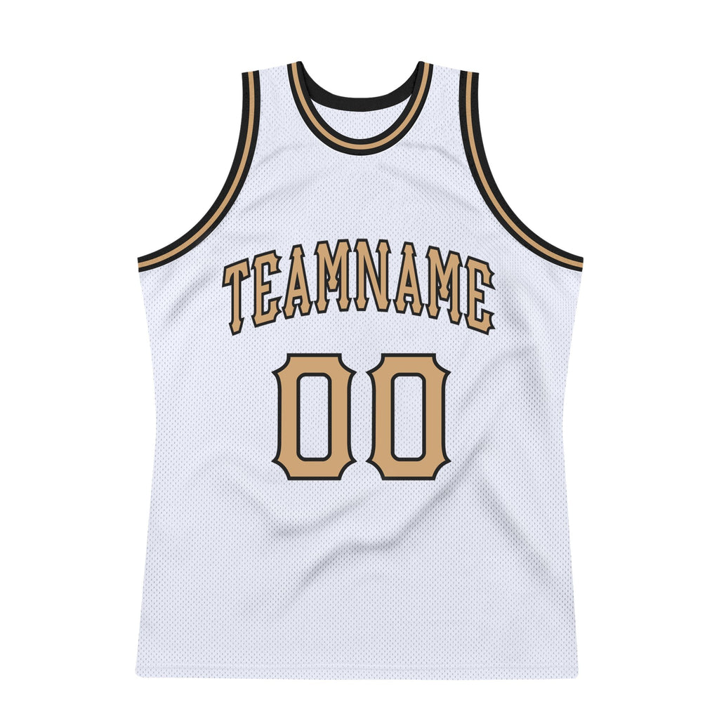 Custom White Old Gold-Black Authentic Throwback Basketball Jersey photo 4