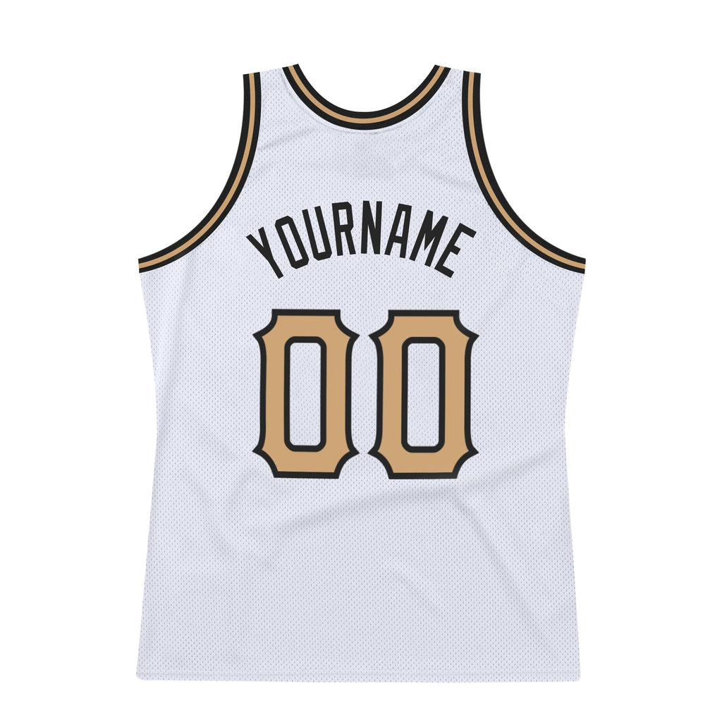 Custom White Old Gold-Black Authentic Throwback Basketball Jersey photo 5