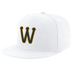 Custom White Black-Gold Stitched Adjustable Snapback Hat photo 1