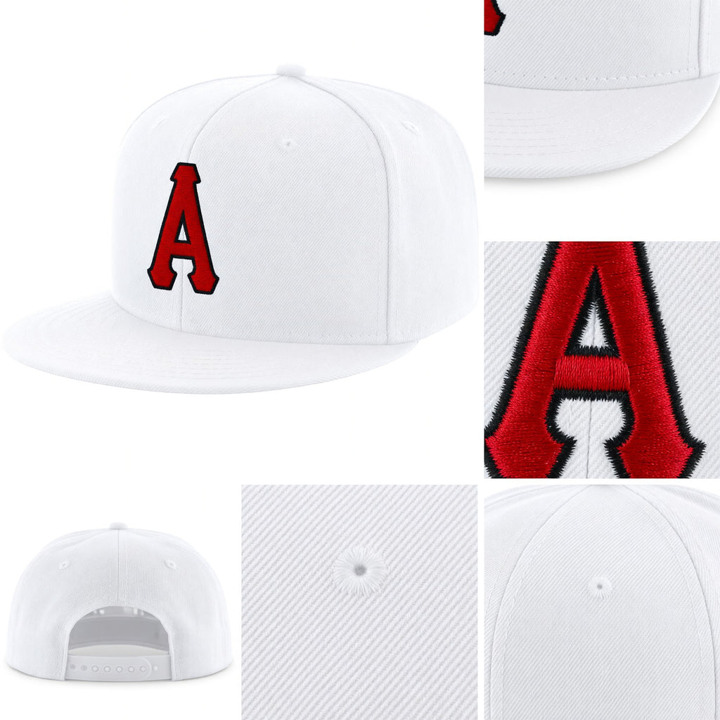 Custom White Red-Black Stitched Adjustable Snapback Hat detail
