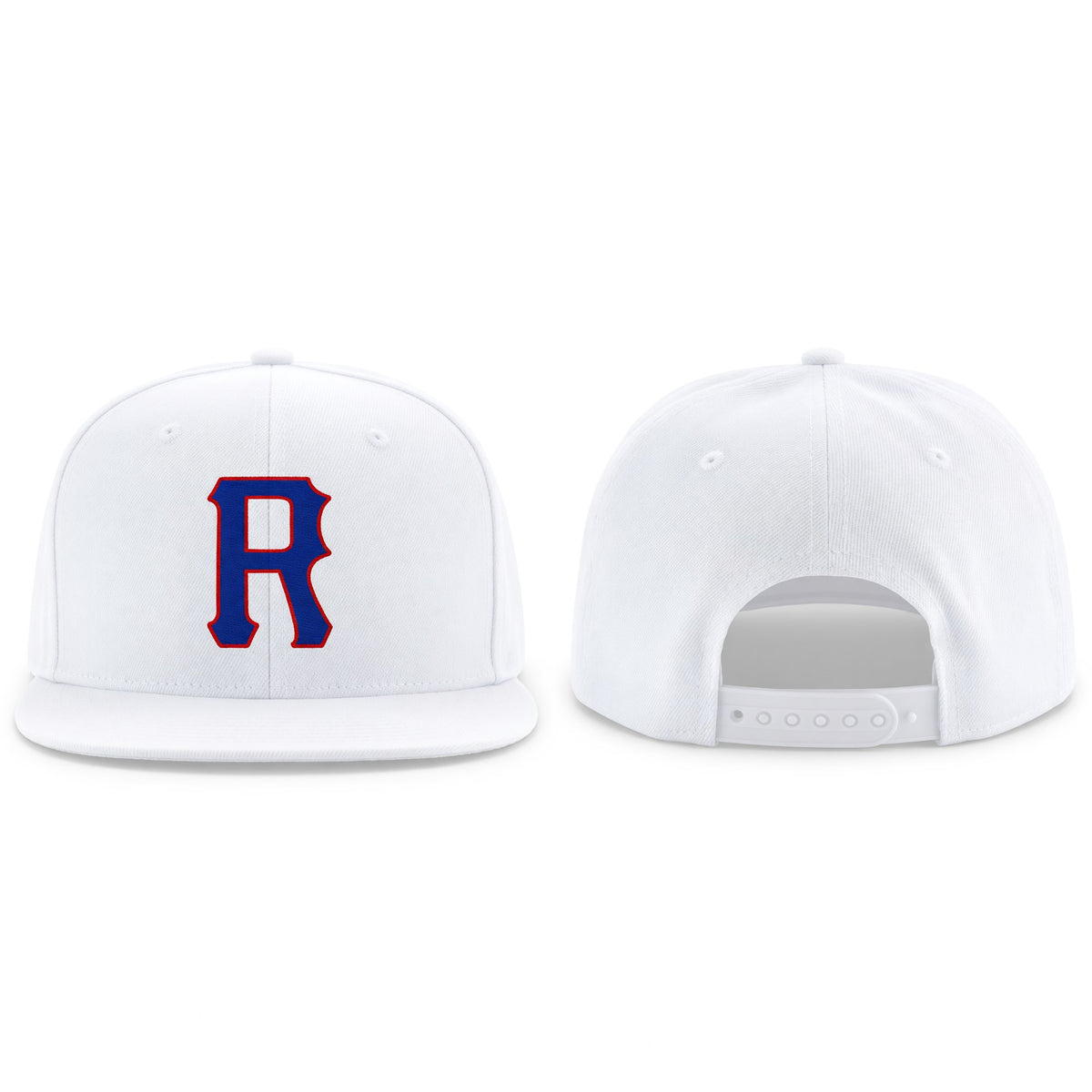 Custom White Royal-Red Stitched Adjustable Snapback Hat
