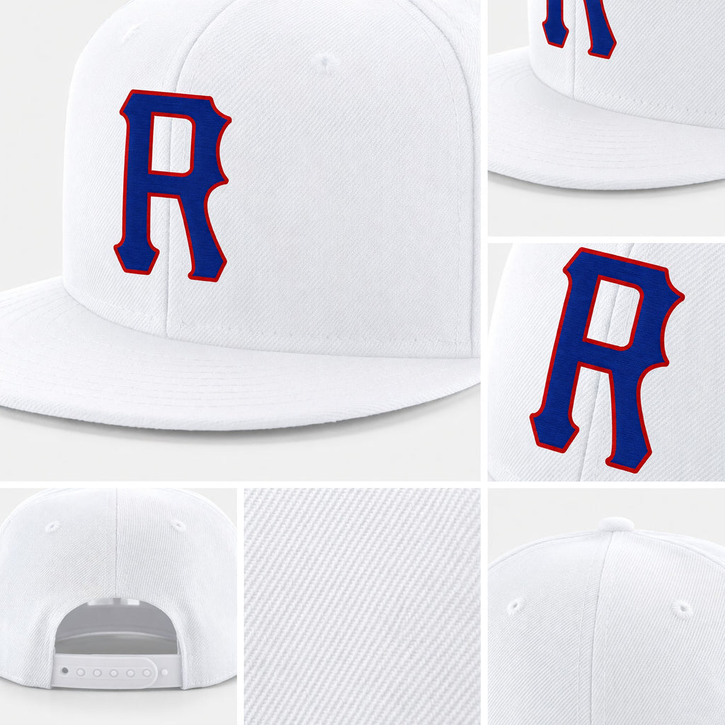 Custom White Royal-Red Stitched Adjustable Snapback Hat detail