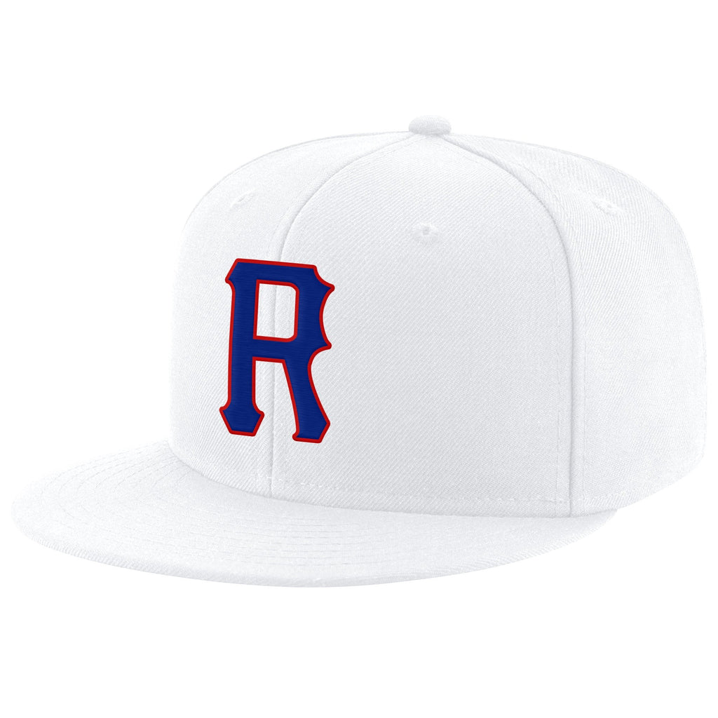 Custom White Royal-Red Stitched Adjustable Snapback Hat photo 1