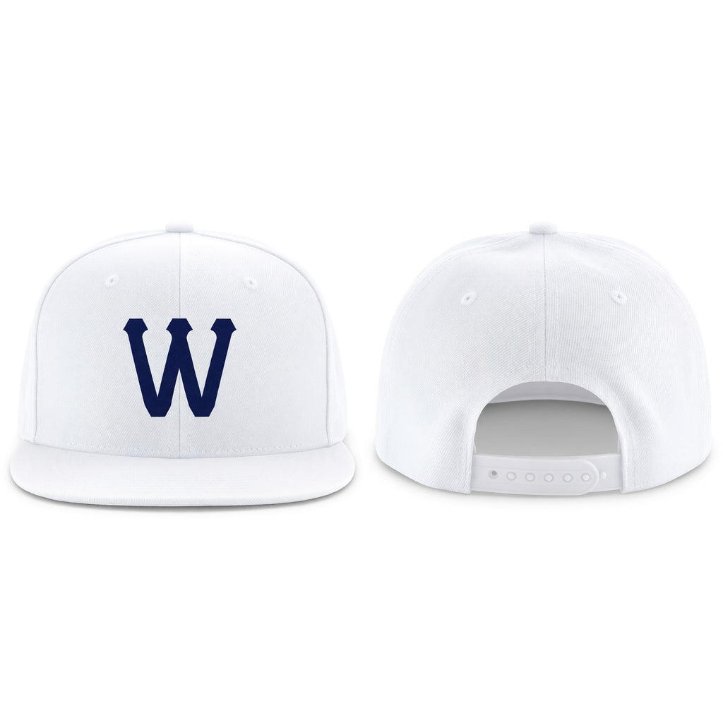Custom White Navy Stitched Adjustable Snapback Hat