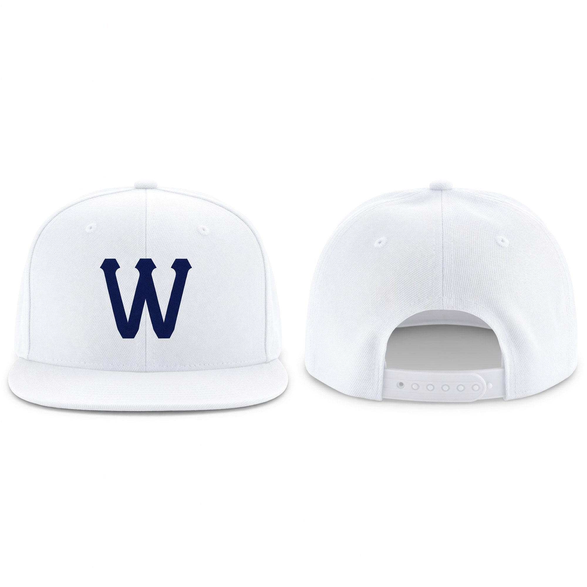 Custom White Navy Stitched Adjustable Snapback Hat