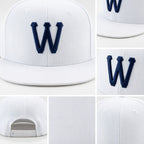 Custom White Navy Stitched Adjustable Snapback Hat detail