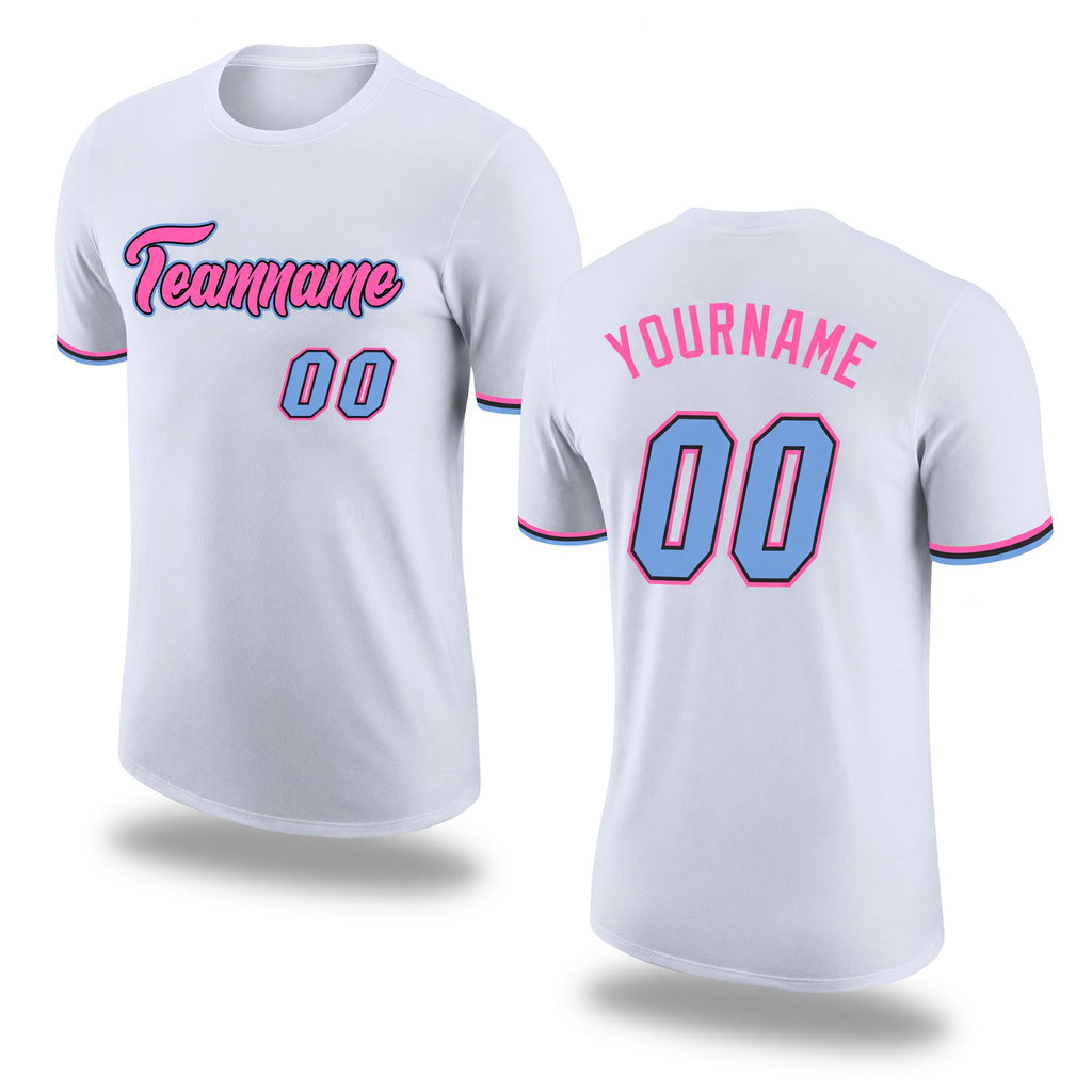 Custom White Light Blue-Pink Performance T-Shirt