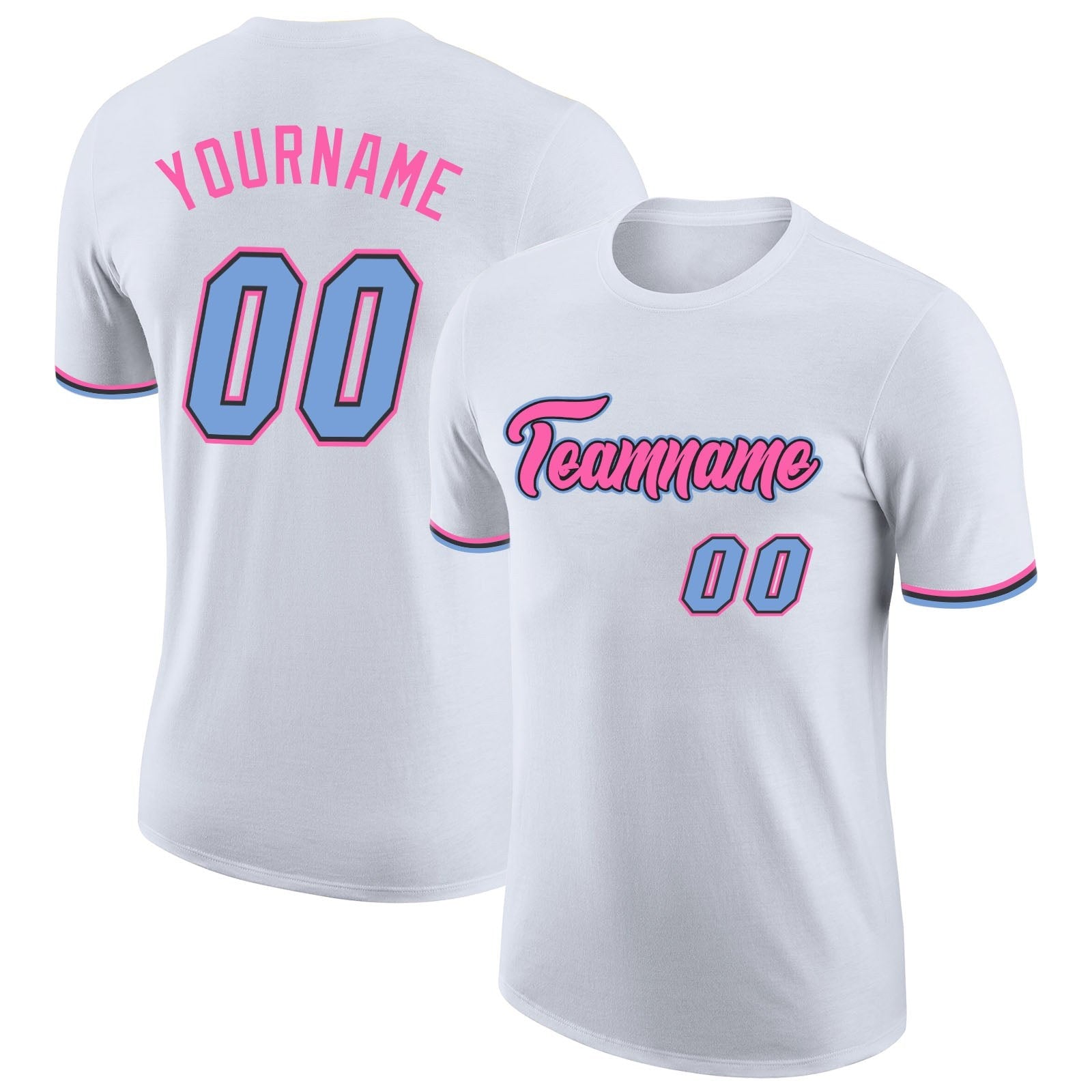 Custom White Light Blue-Pink Performance T-Shirt photo 1