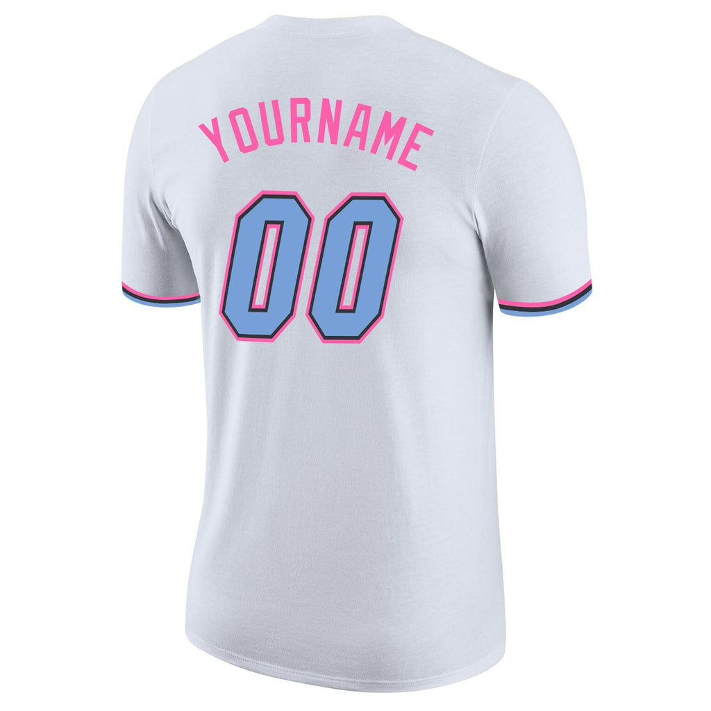 Custom White Light Blue-Pink Performance T-Shirt photo 5