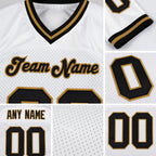 Custom White Black-Old Gold Mesh Authentic Throwback Football Jersey detail