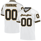 Custom White Black-Old Gold Mesh Authentic Throwback Football Jersey photo 1
