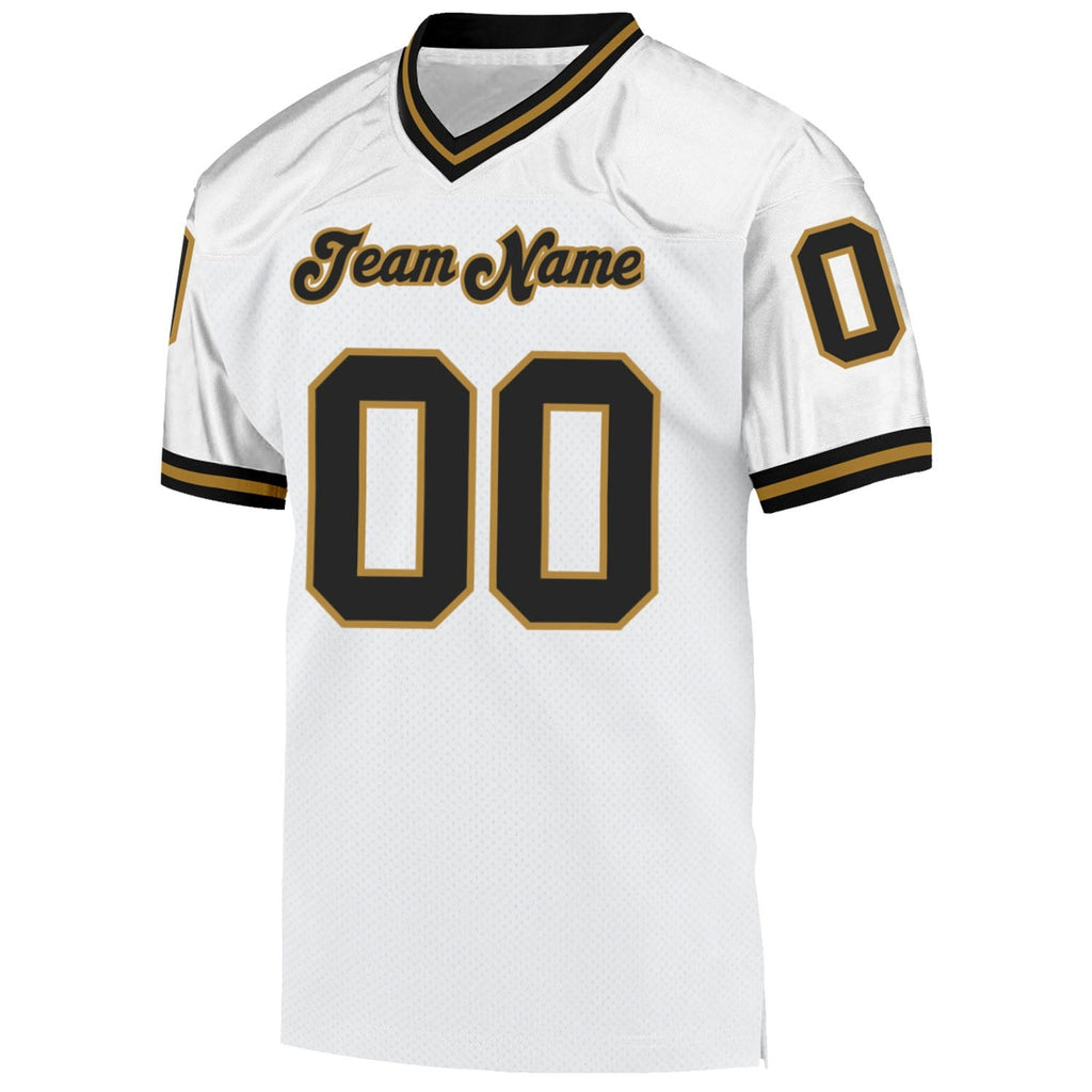 Custom White Black-Old Gold Mesh Authentic Throwback Football Jersey photo 2