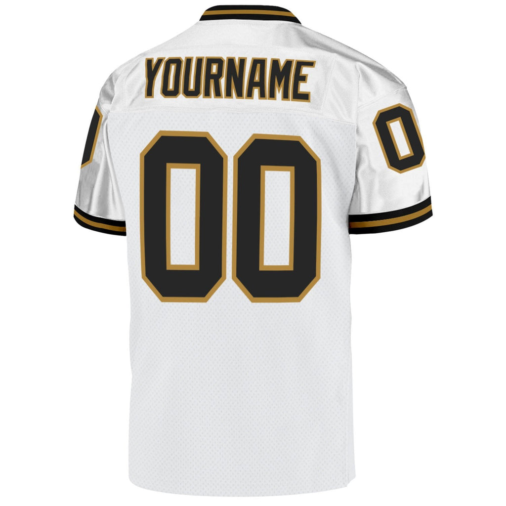 Custom White Black-Old Gold Mesh Authentic Throwback Football Jersey photo 3