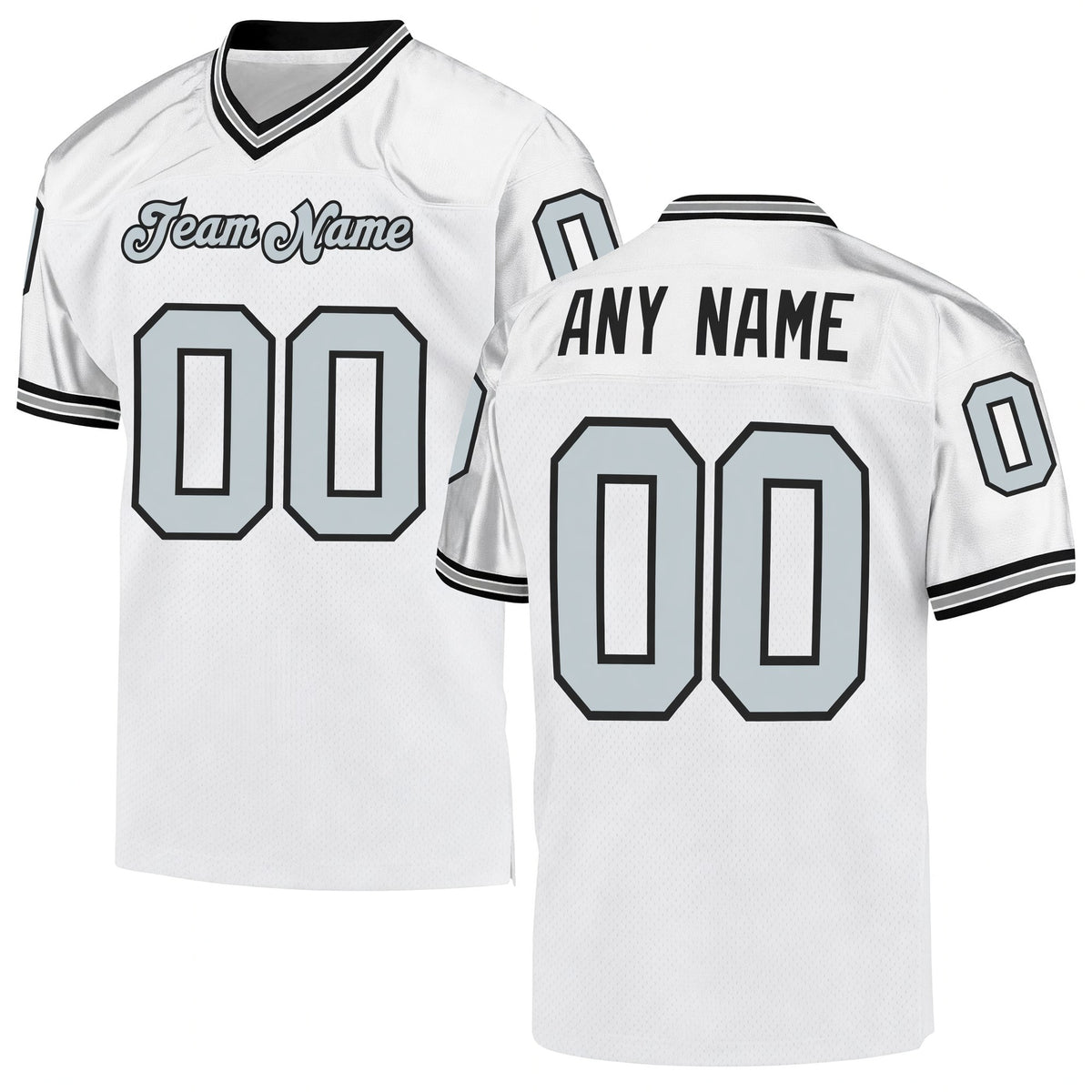 Custom White Silver-Black Mesh Authentic Throwback Football Jersey