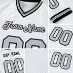 Custom White Silver-Black Mesh Authentic Throwback Football Jersey detail