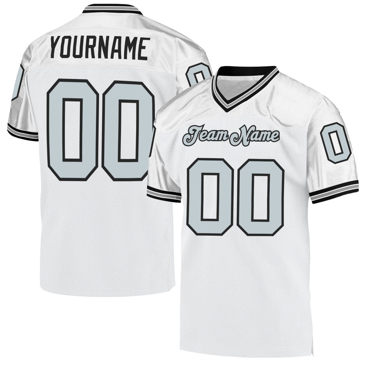 build black white football silver jersey authentic throwback mesh white0517