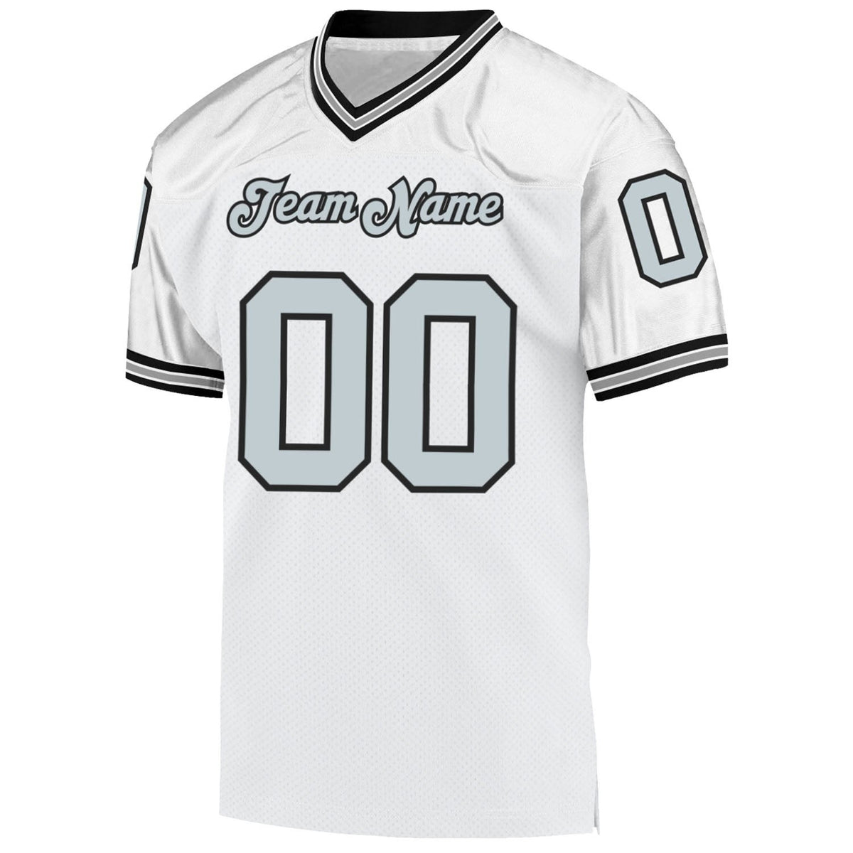 Custom White Silver-Black Mesh Authentic Throwback Football Jersey photo 1