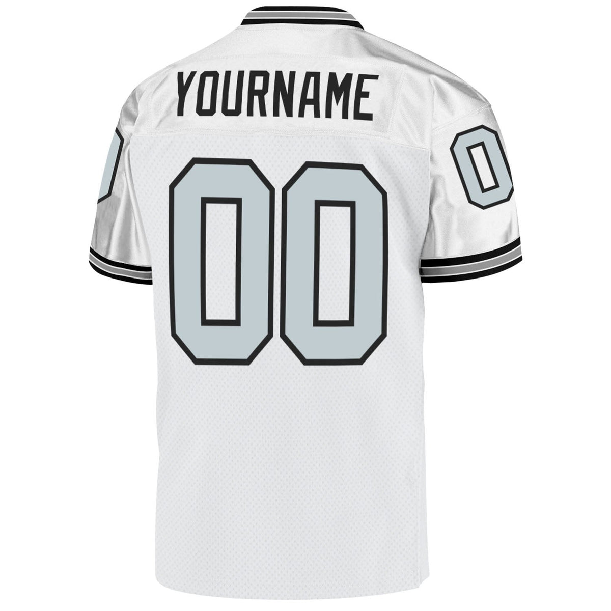 Custom White Silver-Black Mesh Authentic Throwback Football Jersey photo 2