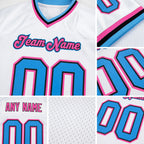 Custom White Powder Blue-Pink Mesh Authentic Throwback Football Jersey detail