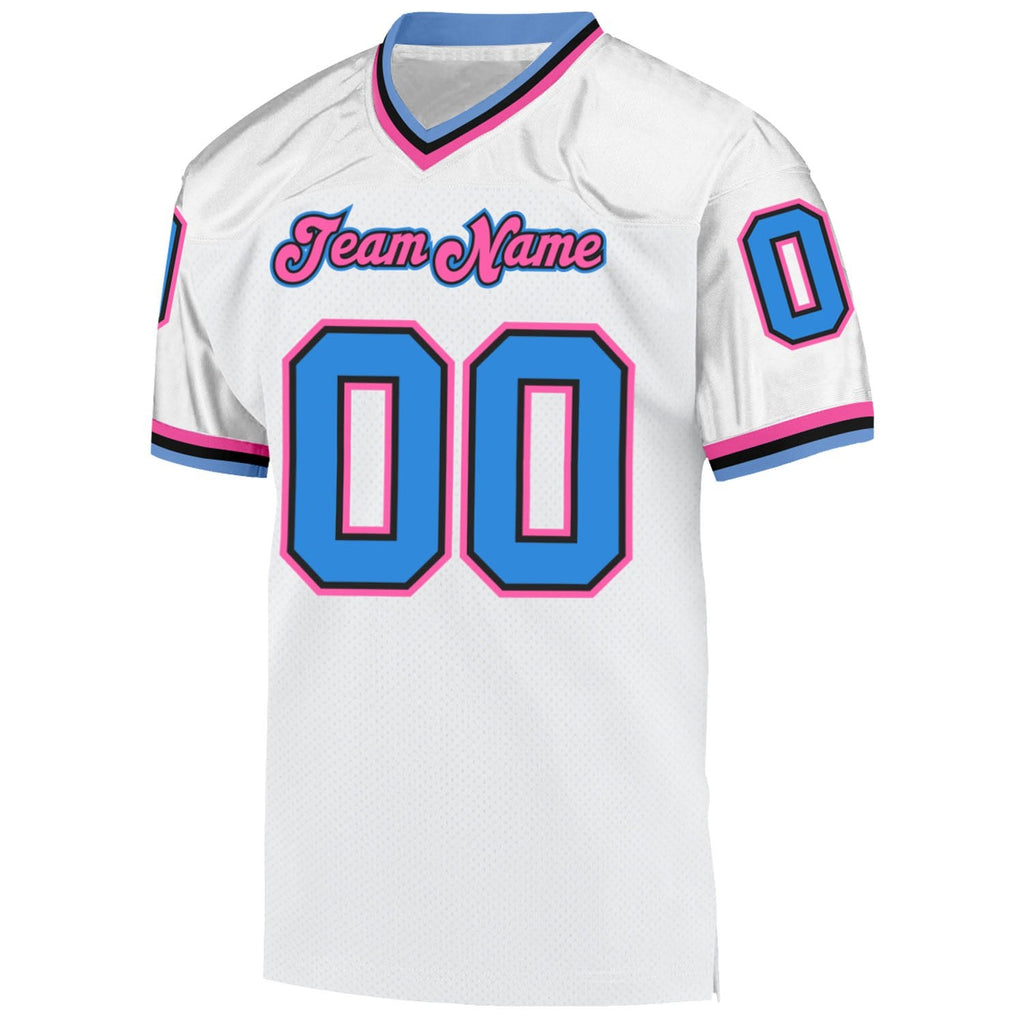Custom White Powder Blue-Pink Mesh Authentic Throwback Football Jersey photo 2